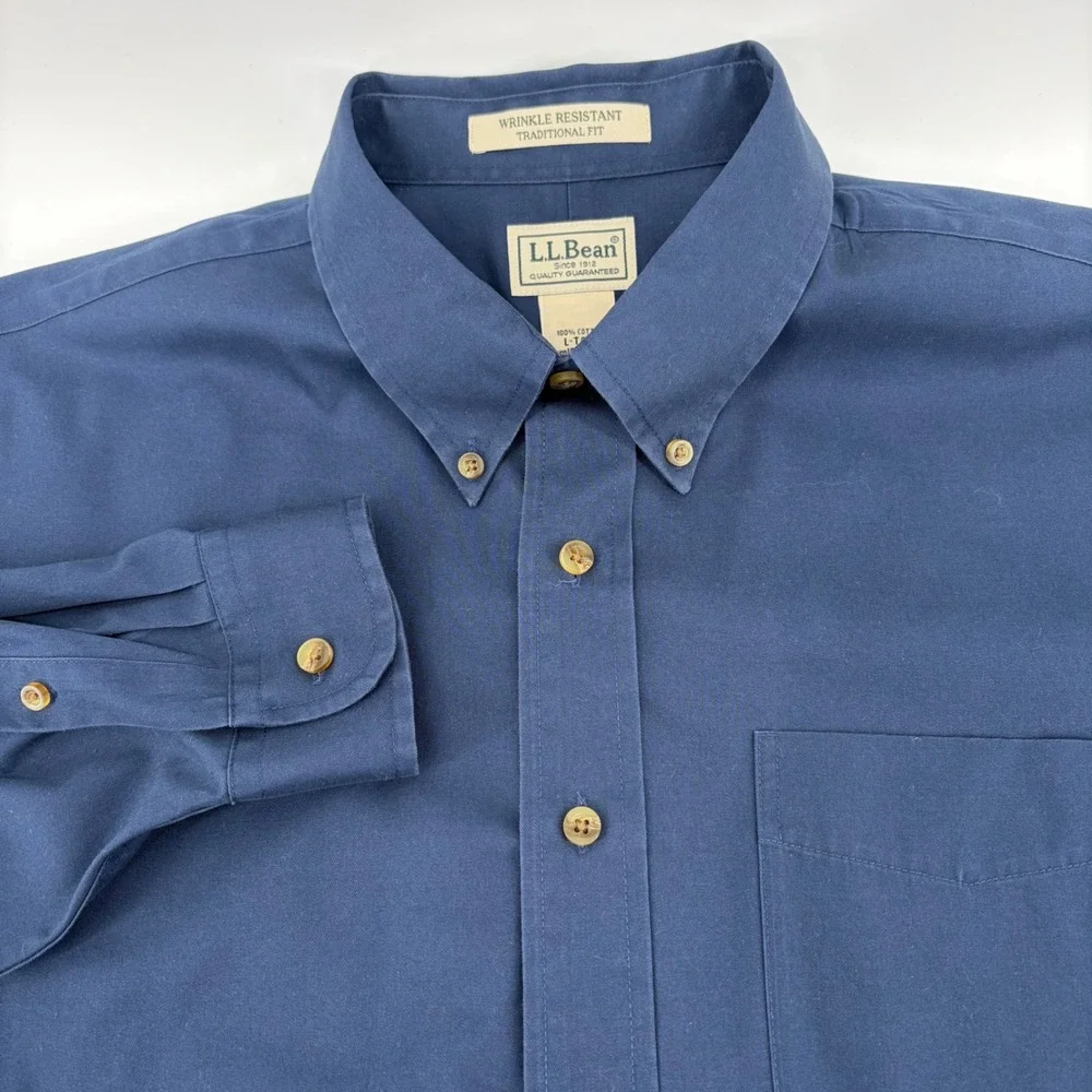 LLBean Mens‎ Wrinkle Resistant Long Sleeve Button Down Shirt L Tall Blue